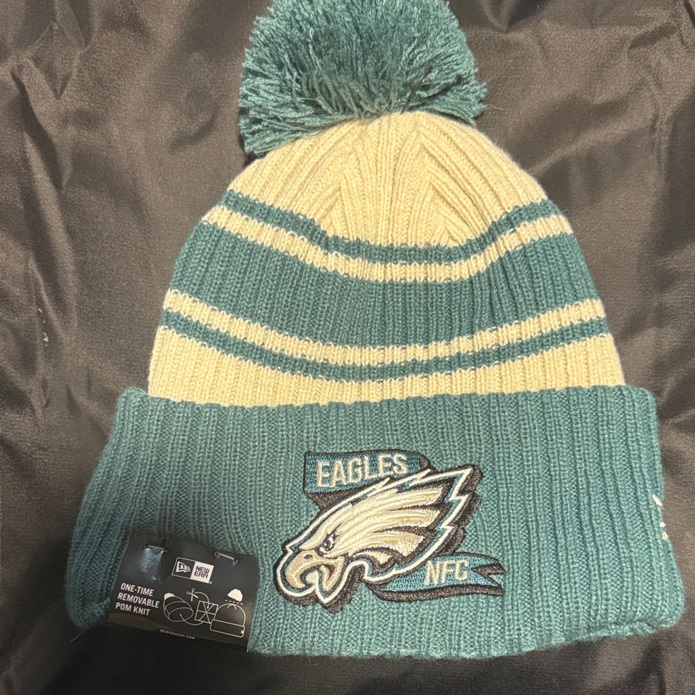 New Era Green and Cream Eagles Pom Hat